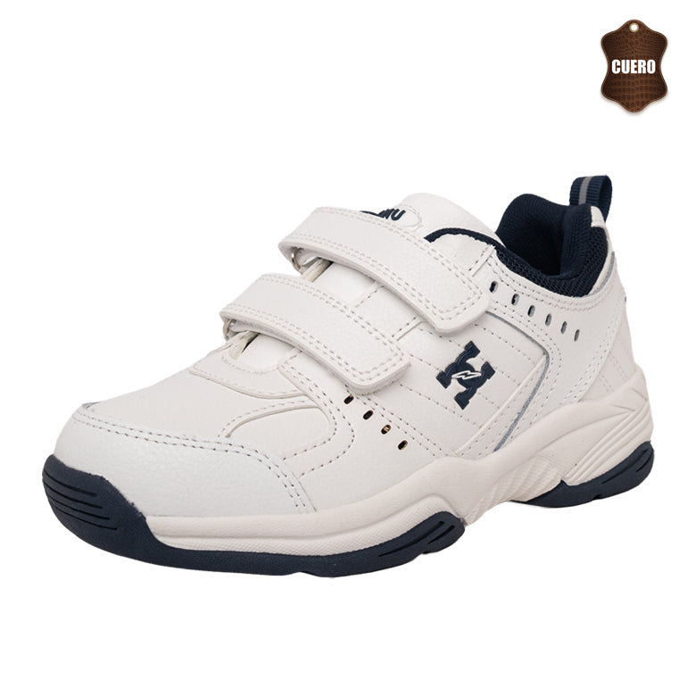 Zapatilla Escolar de Cuero Calar Blanco y Azul UNS