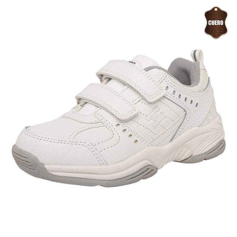 Zapatilla Escolar de Cuero Calar Blanco y Gris UNS