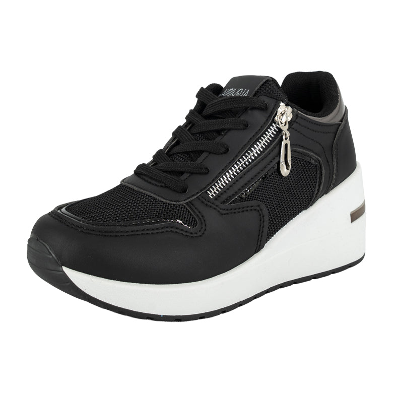 Zapatilla Plataforma con Cuña Nora Negro Alquimia