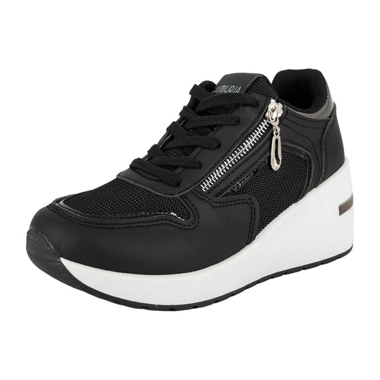 Zapatilla Plataforma con Cuña Nora Negro Alquimia
