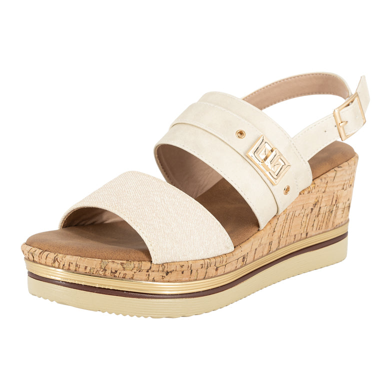 Sandalia con Taco Chino de Corcho Kim Beige Alquimia