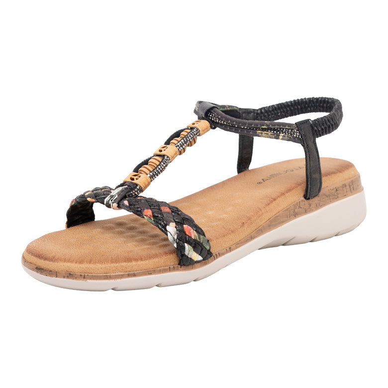 Sandalia Bajas con Tiras Trenzadas Tina Negro Alquimia